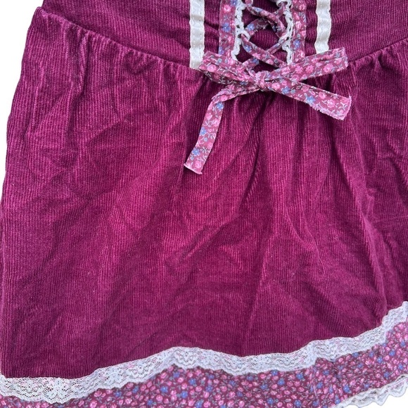 VTG Prairie Skirt Gunne Sax Style Corduroy Calico Ditzy Floral Lace 6X USA 70s - Picture 4 of 13